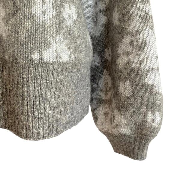 LEWIT Gray Jacquard Print Mohair Wool Blend Pullover Sweater Size Large Balloon - Picture 7 of 9